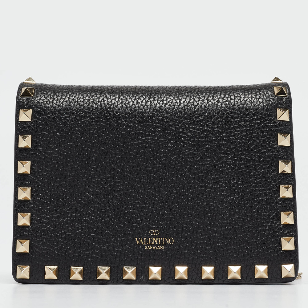 VALENTINO Black Leather Rockstud Chain Pouch - Picture 5 of 8